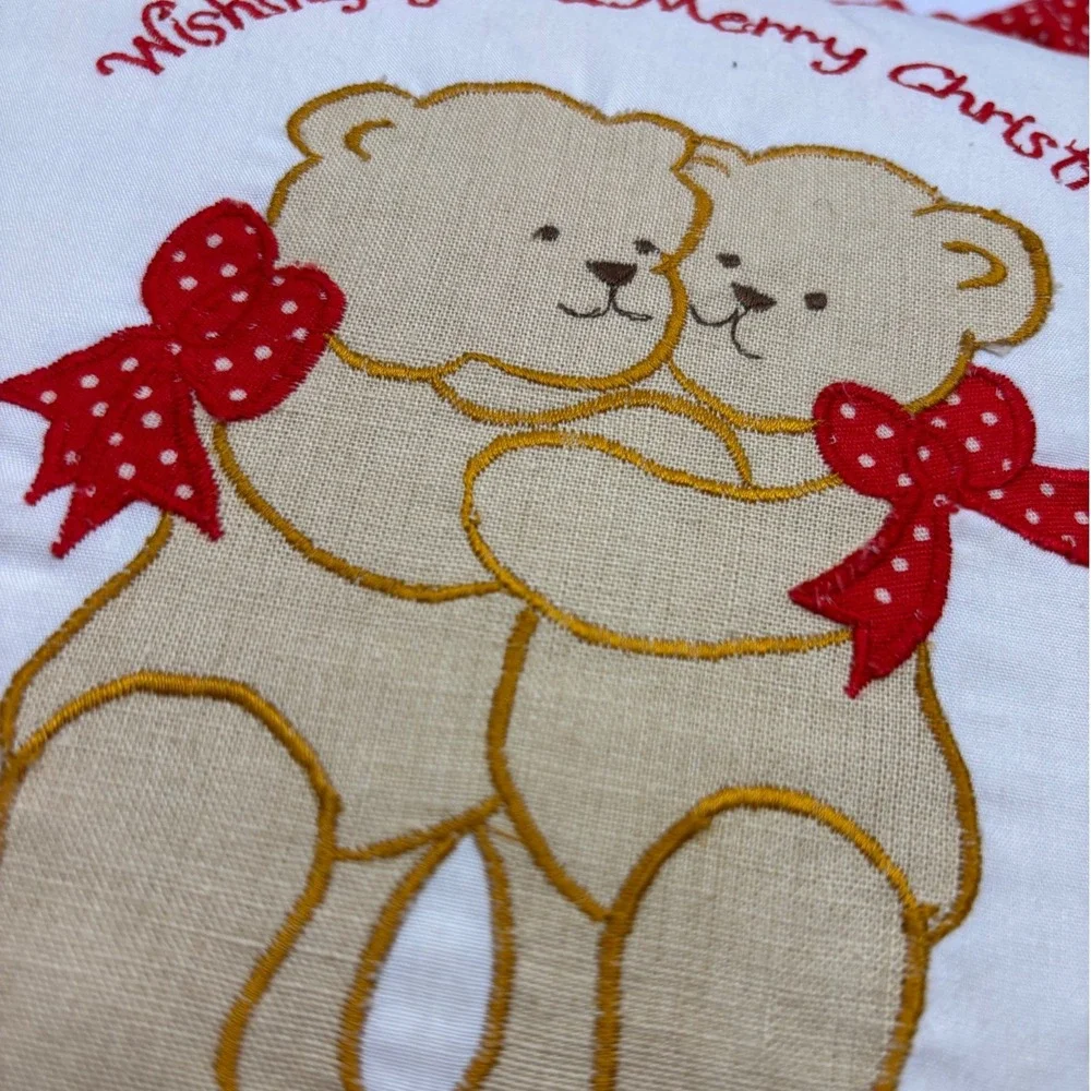 Vintage 1979 Enesco Lucy & Me Christmas Teddy Bear Ruffle Pillow Polka‎ Dot Red